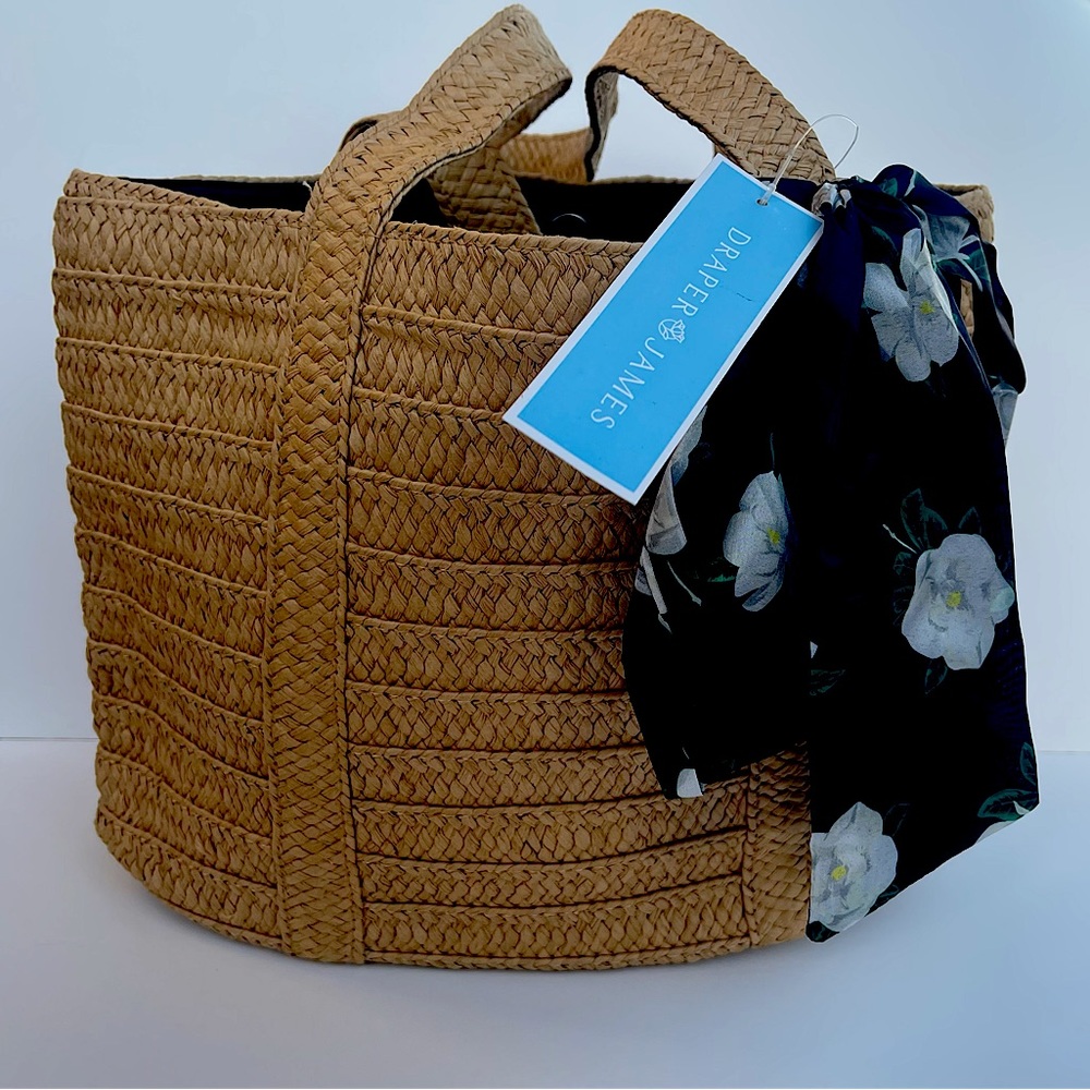 Draper James Straw Tote with Floral Scarf, FabFitFun, Never Used BNWT